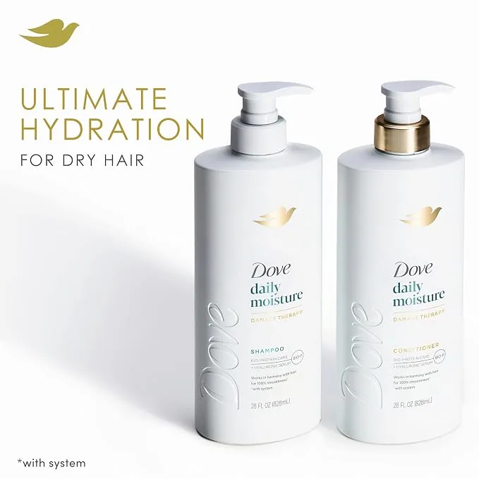 Dove Daily Moisture shampoo label showing hyaluronic serum and Bio-Protein Care