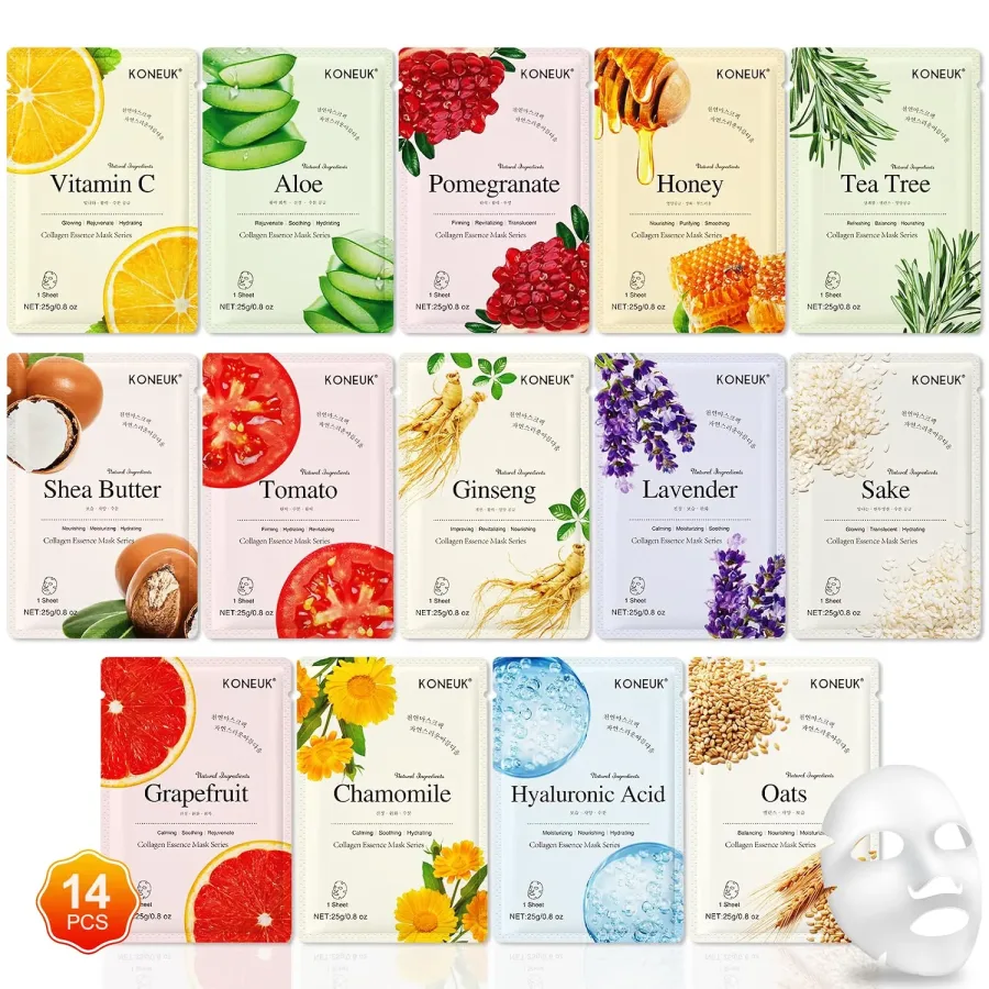 KONEUK 14 Pack Natural Botanical Sheet Face Masks