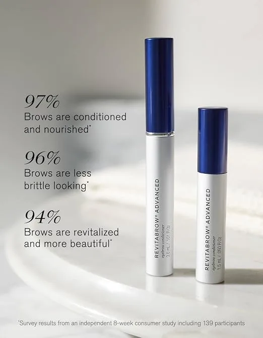 RevitaLash RevitaBrow eyebrow conditioning serum tube standing upright next to its packaging