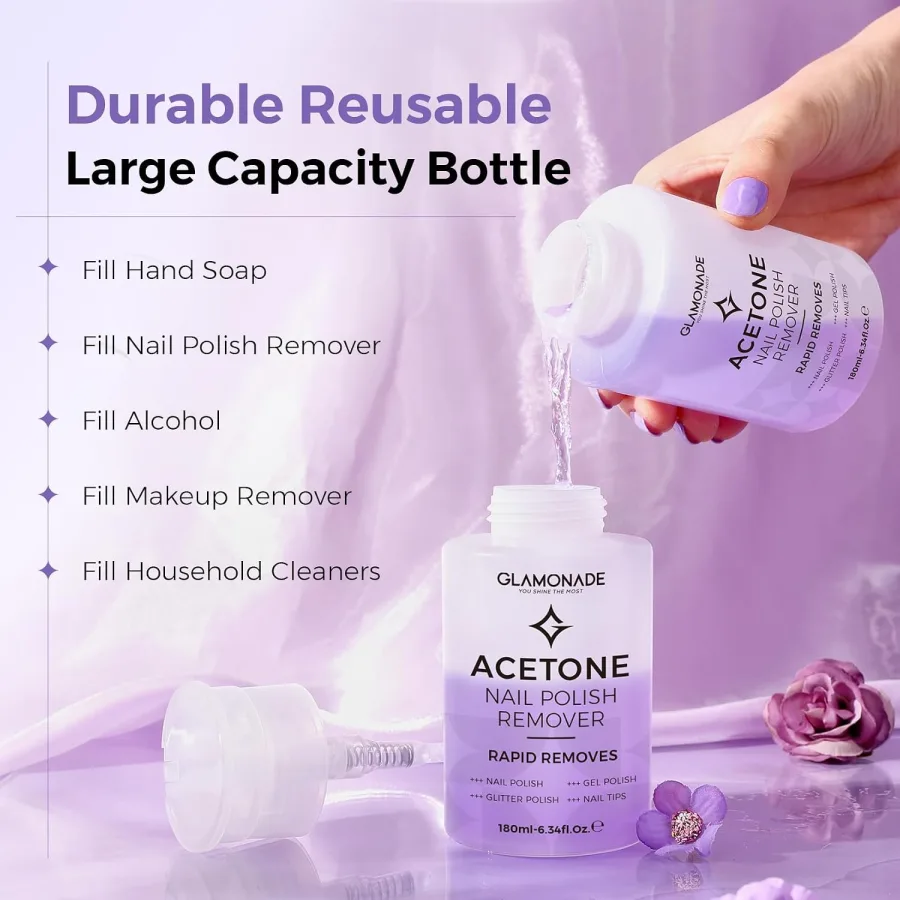 Glamonade acetone nail polish remover pump for strong gel polish removal