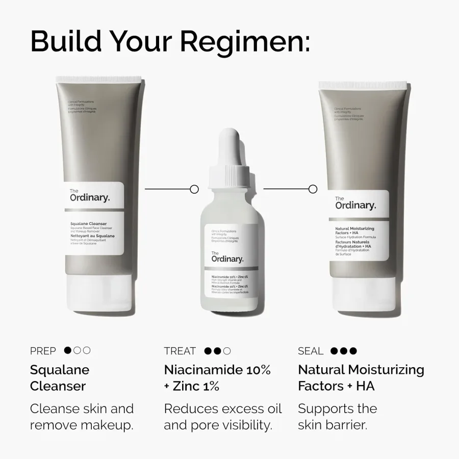 The Ordinary Niacinamide 10% + Zinc 1% serum bottle with dropper